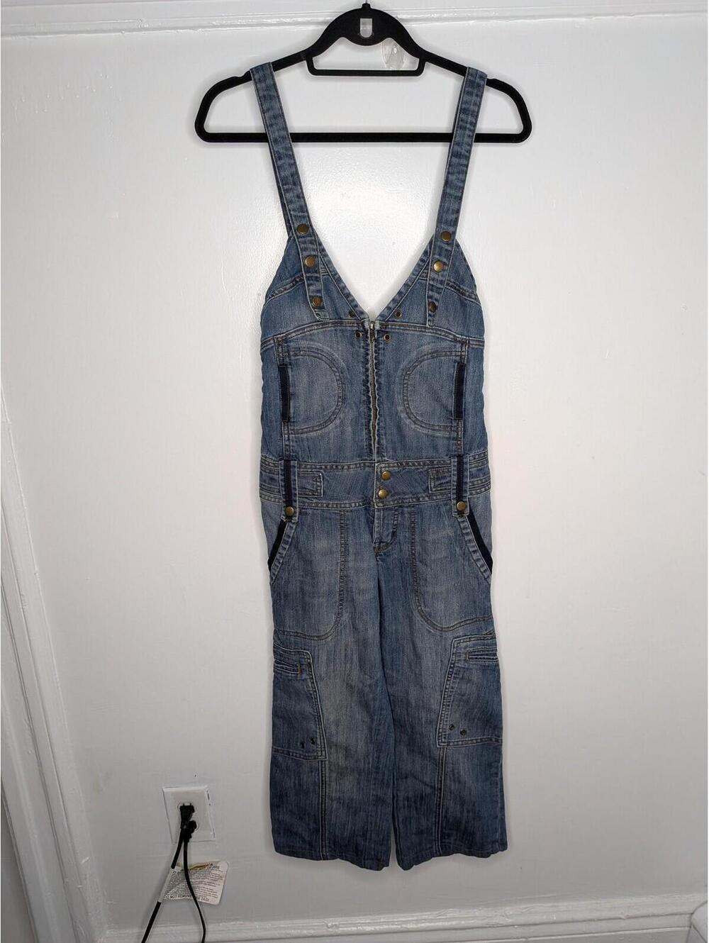 HYDRAULIC Denim Overalls Juniors 3 Blue V Neck Zip Front Utility Pockets